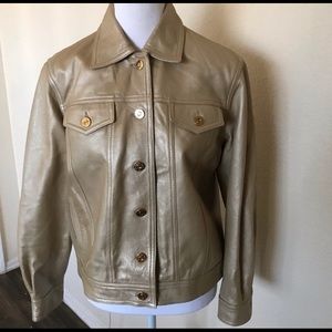 St. John leather zip up tan jacket size SP